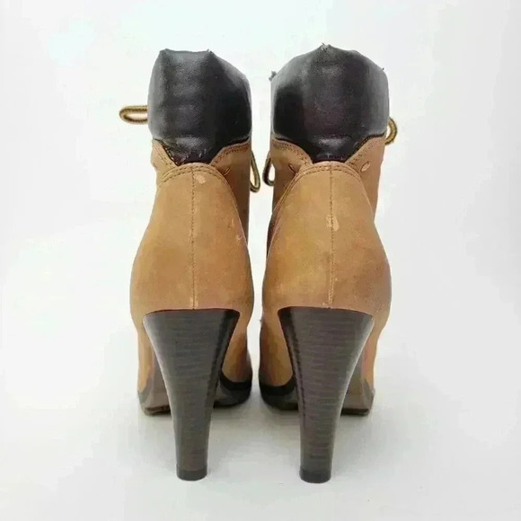 Nubuck Leather Lace-Up Stiletto Heel Chukka Booties - 9.5 - Picture 9 of 12